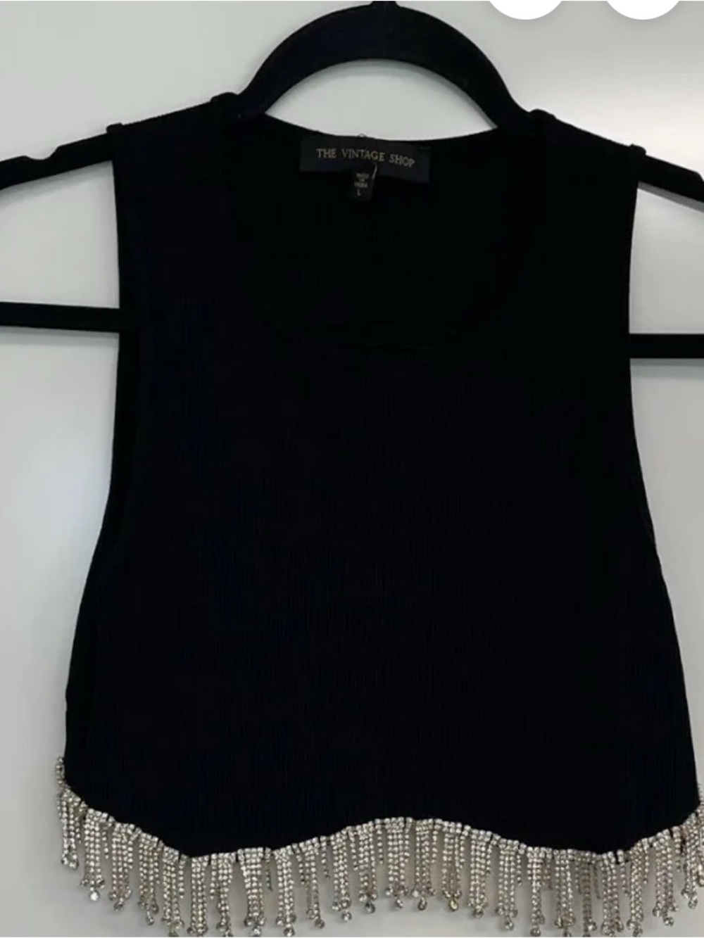 The Vintage Shop Black Crop Tank with Beaded Fringe
